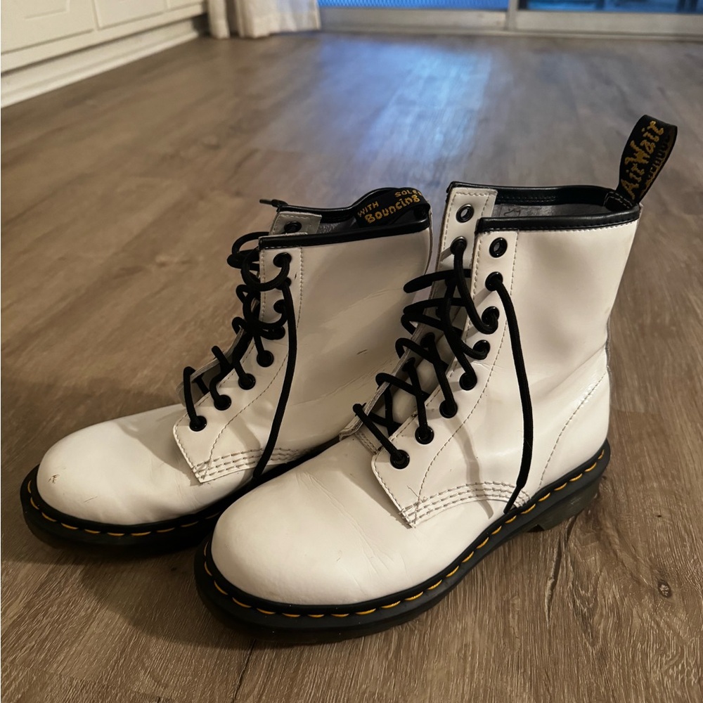 Doc Martens white leather lace up boots